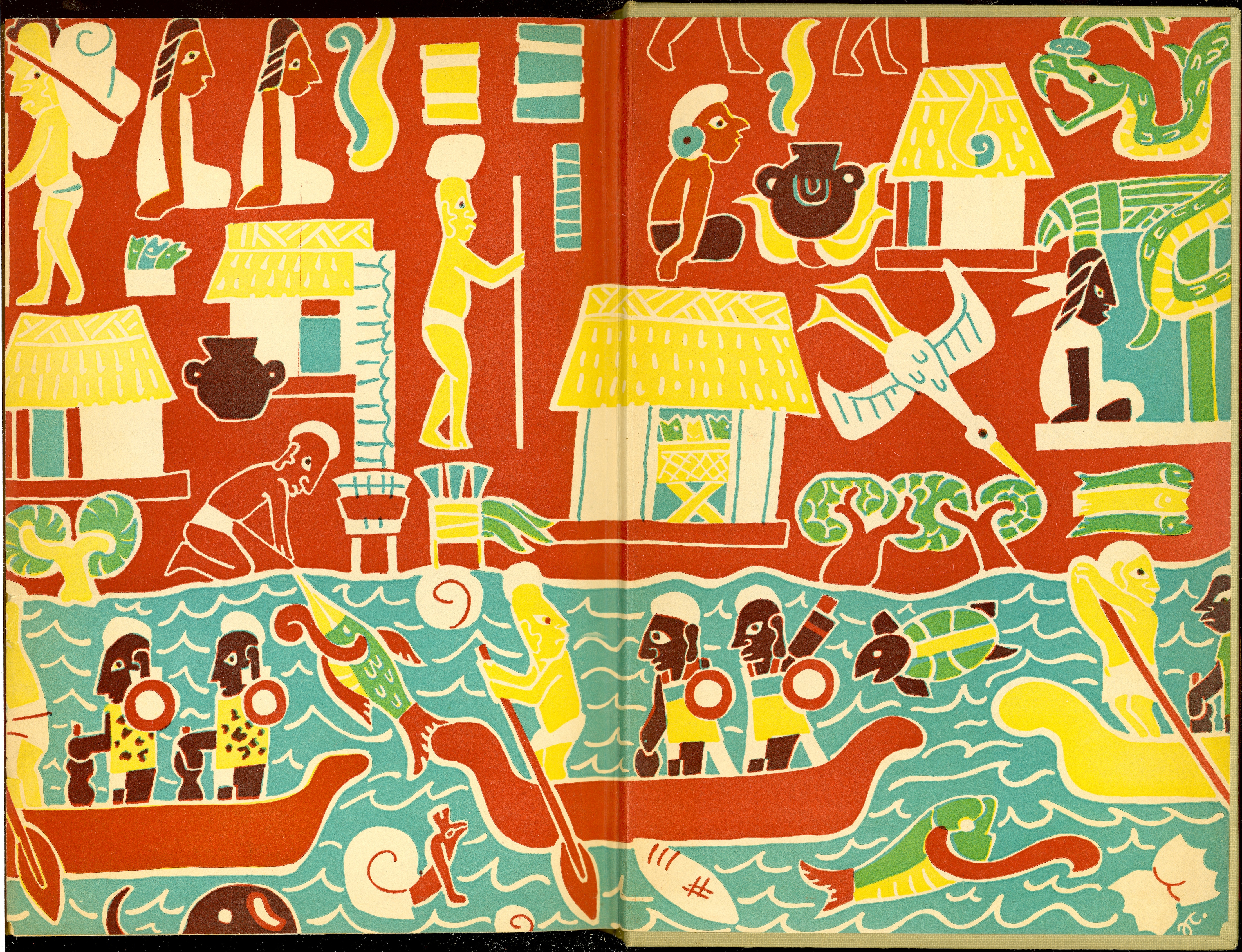 Inside back cover for 'Digging in Yucatan' written by Ann Axtell Morris.  Decorations by Jean Charlot.