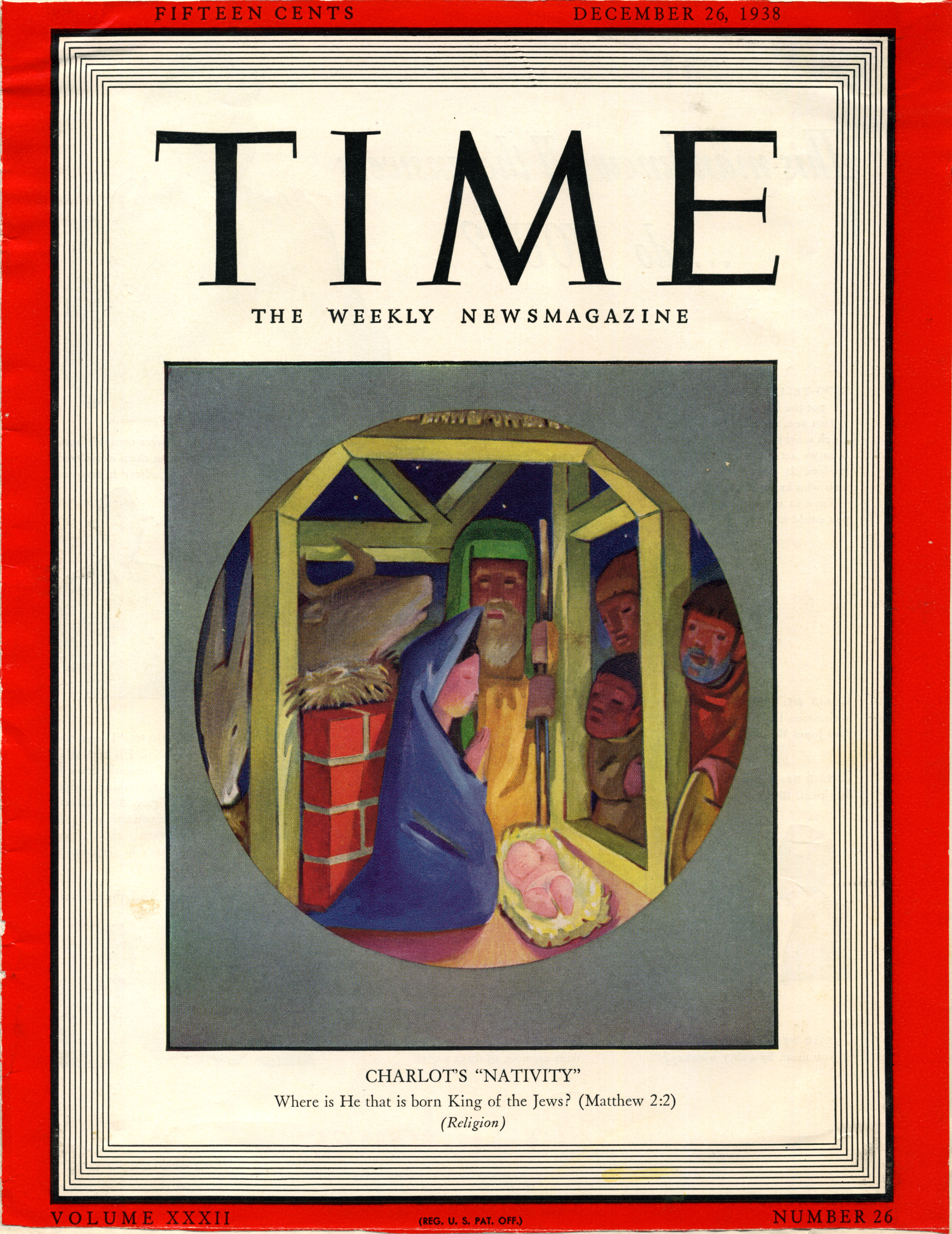 Cover of TIME: the weekly newsmagazine.  1938 December 26.  Nativity.  Jean Charlot.