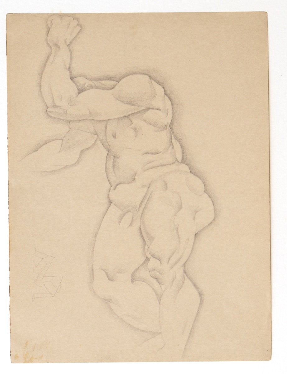 Pencil.  Male Nude, studio model.  Jean Charlot.